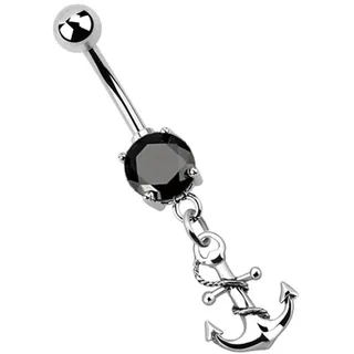 Bauchnabelpiercing ADELIA ́S "Piercing  Piercing Bauchnabelpiercing", Damen, Gr. onesize, schwarz, Chirurgiestahl, Piercings, 316l Stahl Banane - Anhänger mit Anker schwarz