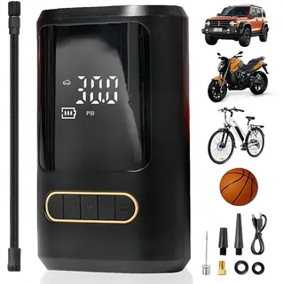 Elektrische Luftpumpe mit 4000mAh Akku, 150PSI, Tragbar Fahrradpumpe, LED Licht, USB-Aufladung, Mini Kompressor für Alle Ventile, Auto, Fahrrad