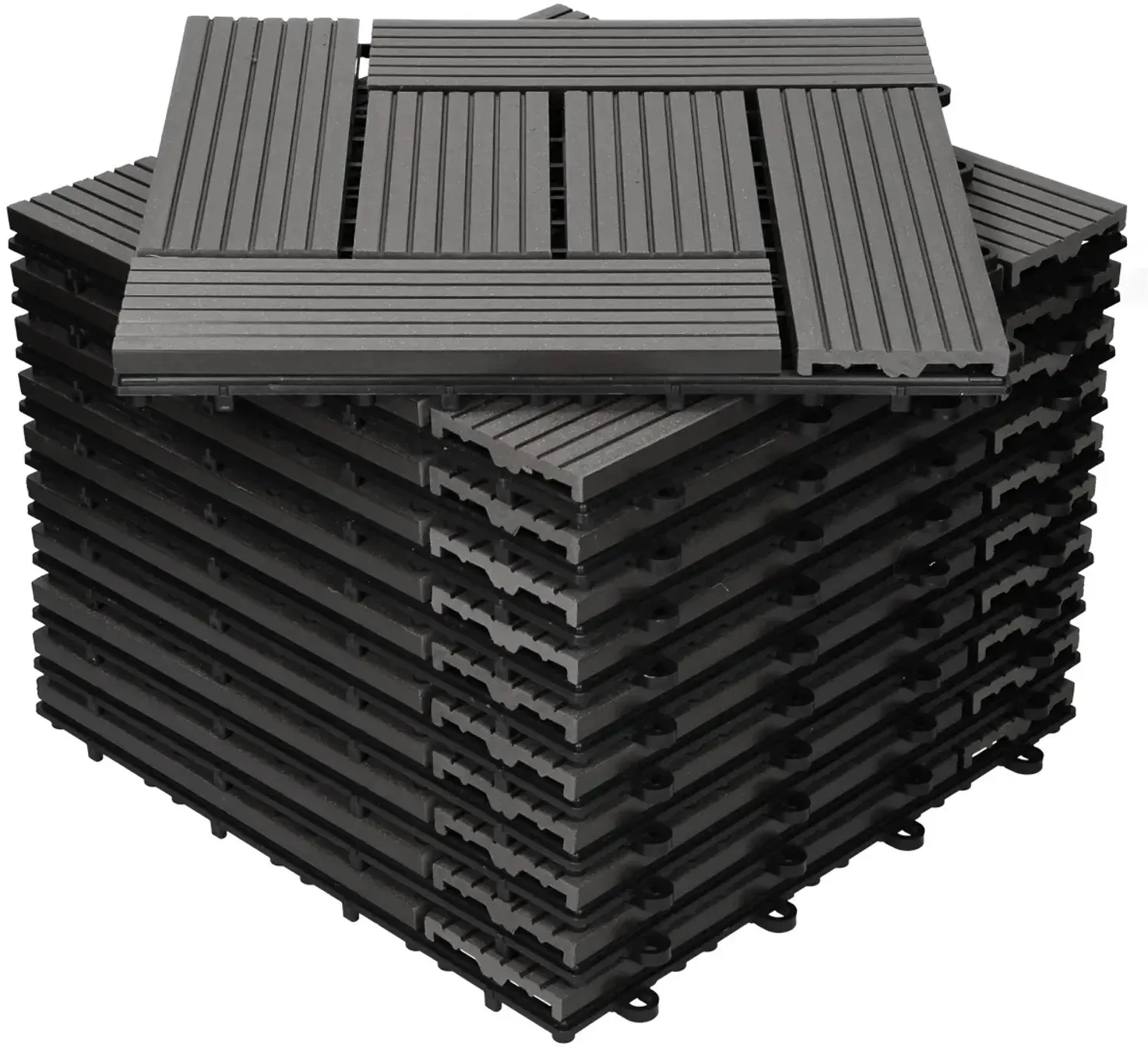 ECD Germany WPC Terrassenfliesen 30x30cm 22er Spar Set Anthrazit Holzoptik