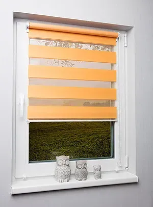 Doppelrollo, Doppel-Rollo, Duolight-Rollo, Farbe hell-orange, blickdicht und transparent, nach Maß gefertigt oder in Standardgroeßen