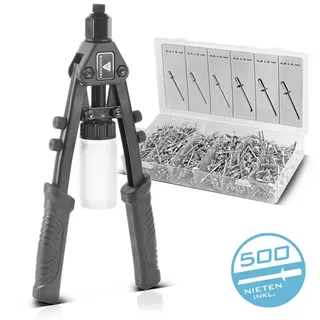 STAHLWERK Nietzangen Set Blindnietzange Hebelnietzange Popnietzange + 500 Nieten