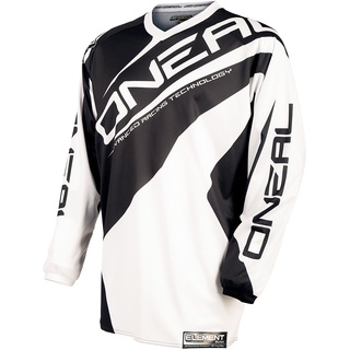 O'NEAL | Motocross-Jersey Langarm | MX Enduro | Gepolsterter Ellbogenschutz, V-Ausschnitt, atmungsaktiv | Element Jersey Racewear V.15 | Erwachsene | Schwarz Weiß | Größe M