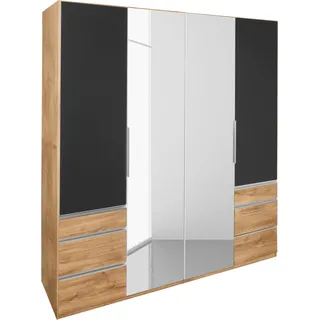 Level 200 x 236 x 58 cm Plankeneiche Nachbildung/Grauglas mit Glas- und Spiegeltüren