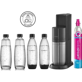 Sodastream Duo schwarz + 2 Glaskaraffen + 2 PET-Flaschen + Zylinder