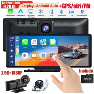 Avylet 9.26 Zoll Smart Screen Player Carplay Auto Display Navi mit Kamera Navigationsgerät (Intelligente Sprachsteuerung und Live-GPS-Navigation, Touchscreen, Bluetooth, Spurassistent,WLAN, FM Radio, Split Screen Anzeige, Funktion zum Lesen von Karten, GPS) schwarz