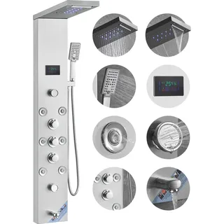 Vevor Duschpaneelsystem, 6 Duschmodi, LED- und Bildschirm-Wasserkraft-Duschpaneelturm, Regenfall, Wasserfall, 8 Massagedüsen, Wannenauslauf, Handb...
