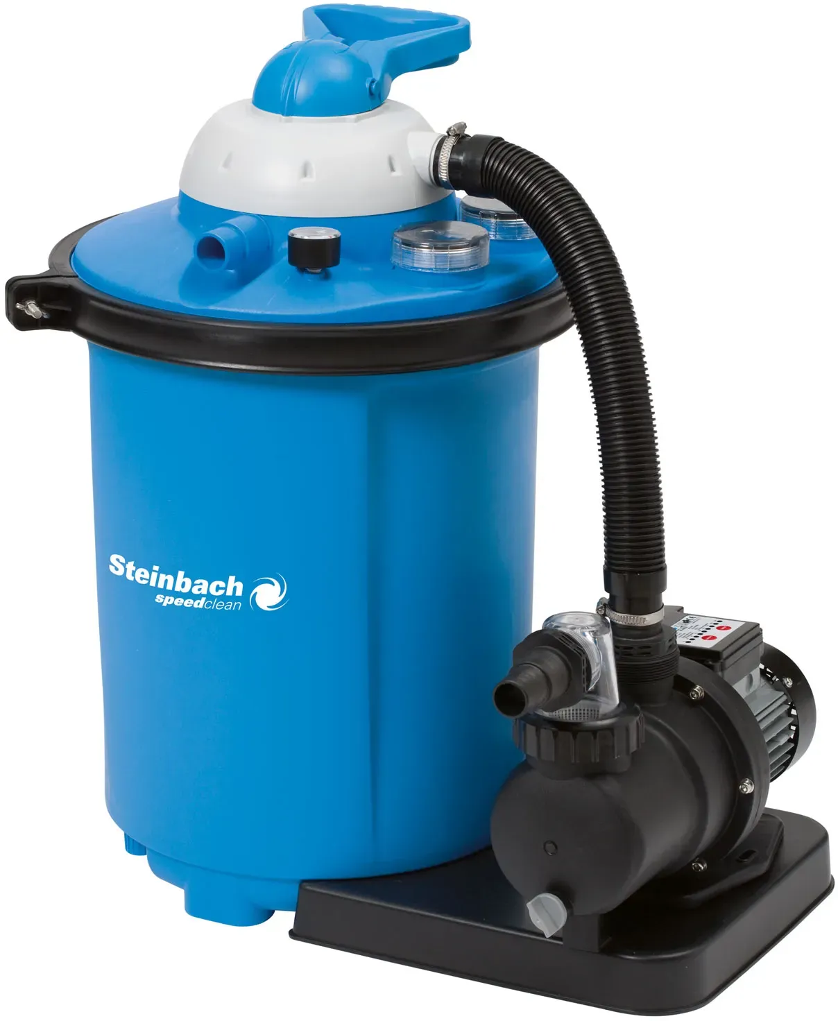 Steinbach Filteranlage Comfort 75 – Selbstsaugende Pumpe für Pools mit bis zu 40.000 l – Mit Vorfilter, Manometer, Timer und LED-Display