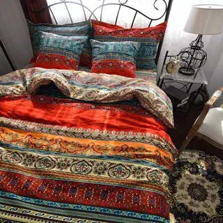 Qucover Bettwäsche 155x220cm 100% Baumwolle Bettbezug mit Reißverschluss 155 x 220 cm 2 TLG. mit Kissenbezug 80 x 80 cm Bunt Boho Stil