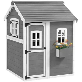 Outsunny Kinderspielhaus aus Holz Spielhaus Outdoor mit Tür, Fenster und Pflanzkasten, Kinderhaus, Gartenhaus für Kinder 3-8 Jahre - Outsunny