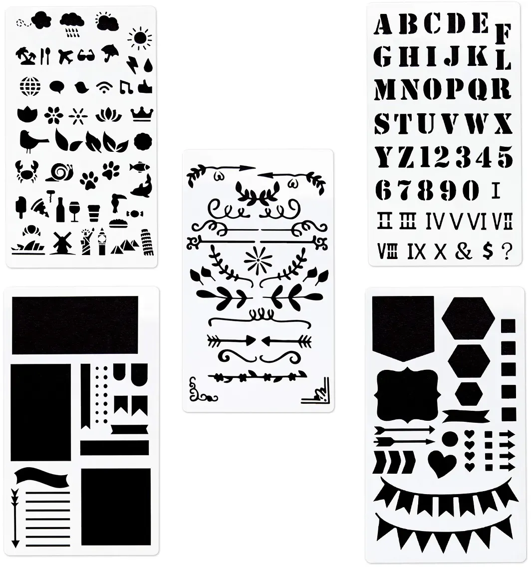 Schablonen-Set 5er Pack zum Malen, Basteln, Dekorieren