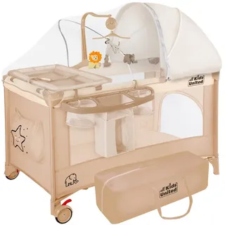 all Kids United Baby-Reisebett Kinderreisebett Kinderbett, mit Wickelauflage beige