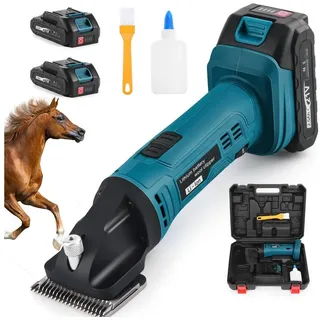 XIIW Schermaschine Pferd 500W Kabelloses Pferdeschermaschine Mit 2x2500mAh Akkus, 6 Geschwindigkeiten Professionelle Schermaschine für Pferde Dickes Verfilztes Haar Kompatibel Makita 18V