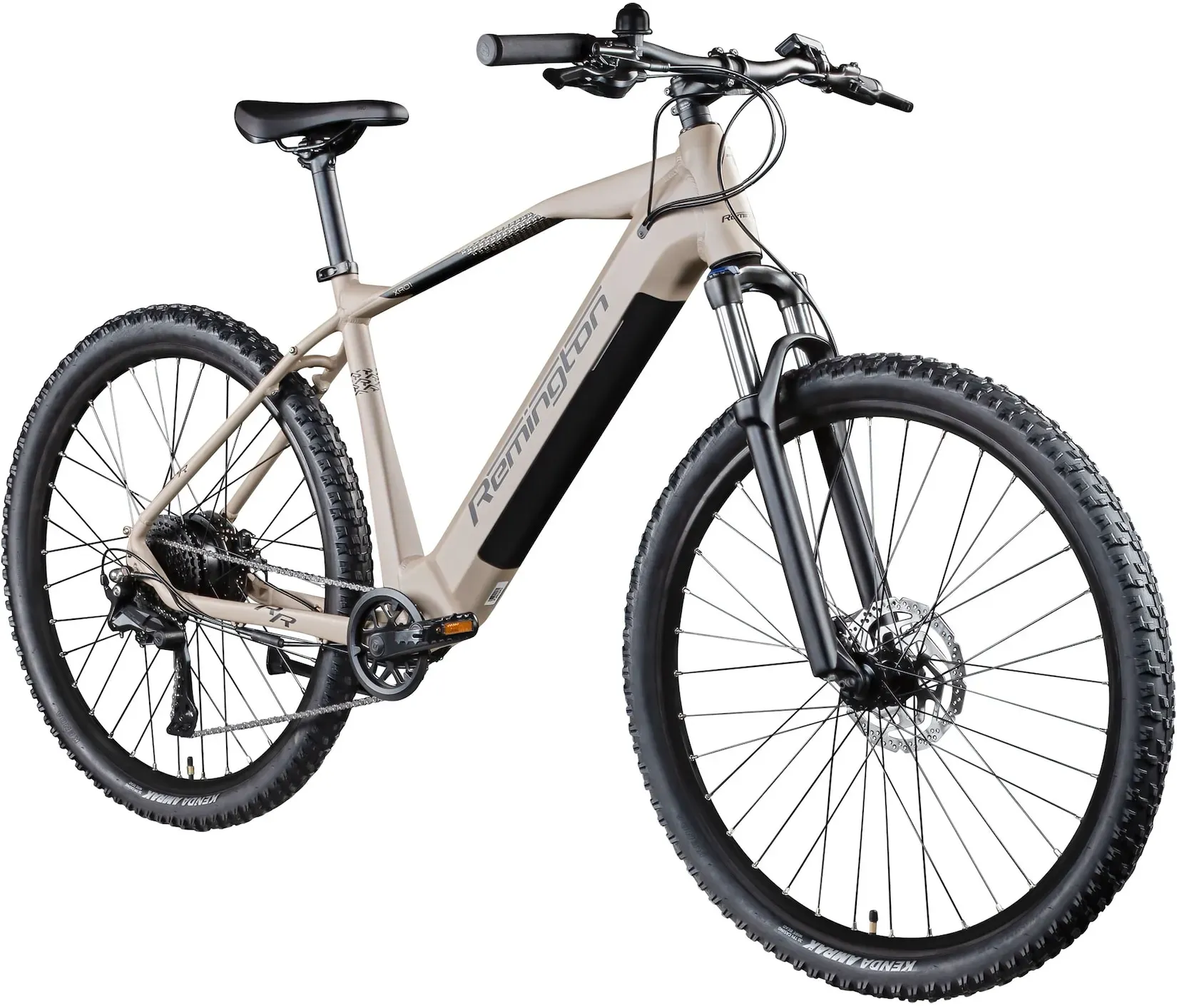 Remington XR01 E Bike Mountainbike 29 Zoll | für Damen und Herren 165-190 cm | Ebike 504 Wh Akku Fahrrad Elektro MTB 18 Gang Pedelec 25 kmh | 30-150 km Reichweite (grau/beige, 48 cm)