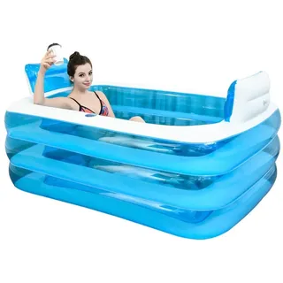 Aufblasbare Pools Spa Badewanne Verdickte Erwachsene Badewanne Strandbadewanne Barrel Doppelbadewanne Faltbare Badewanne PVC+ Fußpumpe Schwimmbecken zaqiming