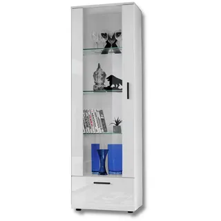 komodee Vitrine, Weiß, Weiß, Glas, Uni, 3 Fächer, Rechteckig, 60x192x42 cm, Wohnzimmer, Wohnwände, Vitrinenschränke