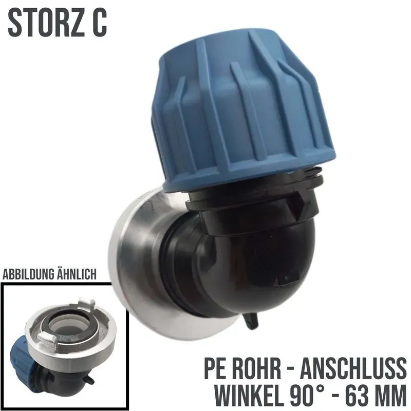 STORZ C DN 52 KA 66 Übergangsstück Adapter -> 63 mm PE Winkel 90° Rohr Klebeschl...