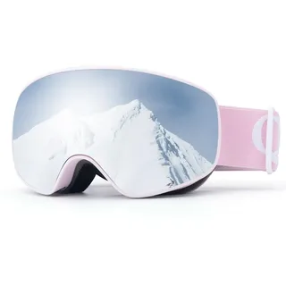 Qunature Skibrille Snowboardbrille Mädchen/Jungen UV-Schutz Ski Brille Anti-fog Helmkompatible Sphärische Verspiegelte Schneebrille für Jugendliche Skifahren, Snowboarden Rosa