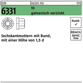 Industrial Quality Supplies Sechskantflachbundmutter DIN 6331 M 10 x 1,5 Stahl galvanisch verzinkt