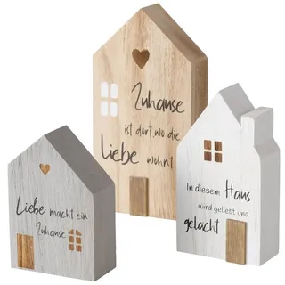 Boltze Dekoobjekt Dekoaufsteller 3 tlg. Mein Haus grau weiß natur Holz Holzhaus