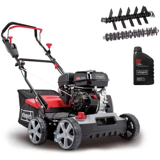 Scheppach Benzin Vertikutierer SC50VARIO Rasenlüfter inkl. Öl | Arbeitsbreite 40cm | 4-Takt Motor mit 4 kW / 5,5 PS Leistung | Geeignet für 1500m2 | Arbeitshöhe 0-15mm | 45L Fangsack | Moosentferner