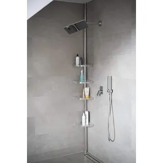 KSHANDEL24 BADREGAL TELESKOPREGAL 3 BÖDEN SILBER GLÄNZEND 70-200 CM LANG ECKREGAL DUSCHABLAGE DUSCHREGAL