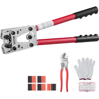 Vevor Crimpzange Kabelschuhzange 6-50 mm2, Batteriekabel-Crimpzange Batterieklemmen-Crimper, Crimpwerkzeug mit 6 Größen & 48 Kupferringverbinder,