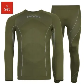 SNOCKS Thermounterwäsche Herren mit Daumenloch | Olive | L
