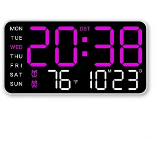 Digitale LED-Wanduhr, 21,5 x 11 x 2,7 cm, großes LED-Display, Timer mit Temperatur, Datum, Woche, Sprachsteuerung, elektronische Uhren (C)