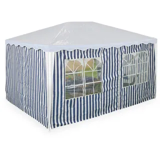 Relaxdays Seitenteile für 3x4m Pavillon, 3er Set, wasserdicht, Seitenwände mit Klettverschluss, Polyester, blau/weiß