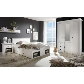 Furn.Design Schlafzimmer-Set Hooge, (in Pinie weiß Landhaus, mit Bett 140x200 cm), inklusive Bettschubkästen