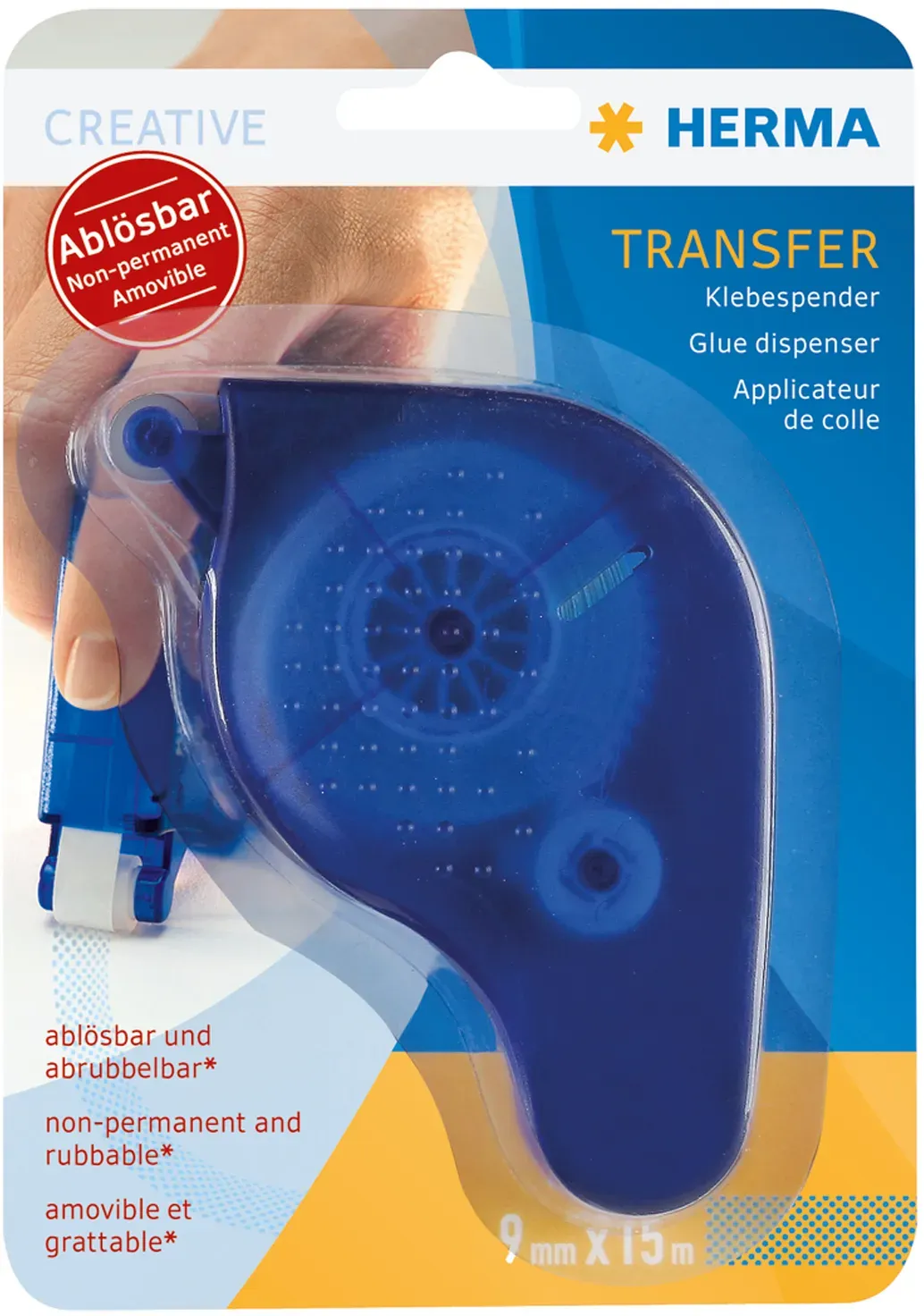Transferspender blau incl. 15m wieder ablösbare Klebepunkte nachfüllbar