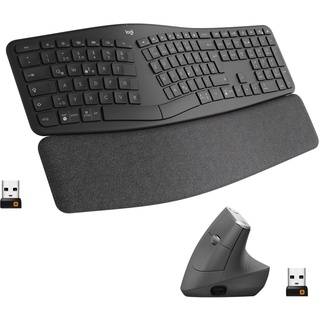 Logitech Ergonomic Wireless Keyboard and Mouse Combo, ERGO K860 and MX Vertical Mouse, Rechargeable, Bluetooth or USB Receiver, Wrist Support, Compatible with Laptop/PC/Windows/Mac