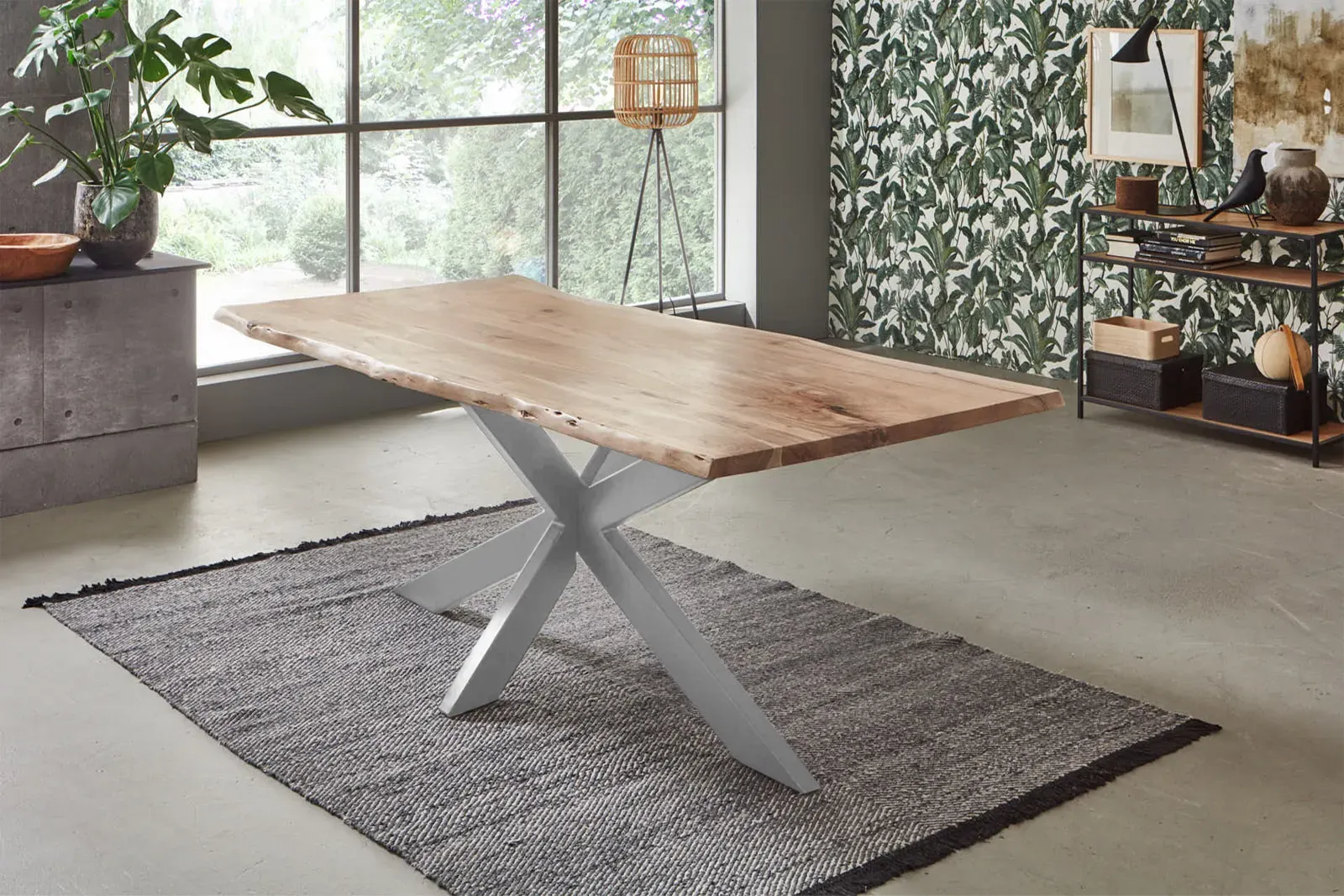 Esstisch Baumkante Akazie Natur 280 x 100 cm silber TABEA