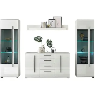 furn.design Wohnwand Design-D in Hochglanz weiß Anbauwand 4-teilig 290 x 200 cm