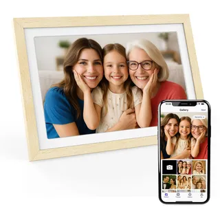 Xoro CPF 10PF – 10,1 Zoll WiFi Digitale Bilderrahmen, 1920x1080 HD IPS Touch Display, 32GB Speicher, Automatische Rotation, Buchenholz, Teilen Sie Fotos sofort von überall aus