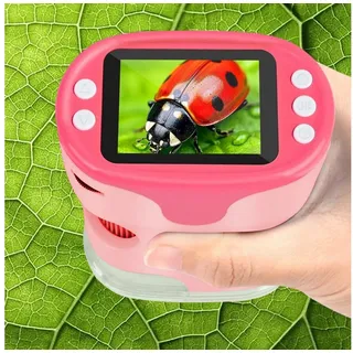 REDOM Tragbares Lernmikroskop Kinder Digitalmikroskop Kindermikroskop (1000x Vergrößerung LED-Display mit 32-GB-Karte und Zubehör) rosa