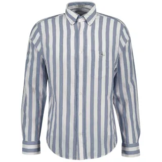 GANT Herren Hemd - Regular Cotton Linen Stripe Shirt, Leinen-Baumwoll-Mix, gestreift Blau L