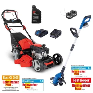 Scheppach Akku Rasentrimmer C-LT300-X Benzin Rasenmäher MS173-51E Akku/Lader &Öl