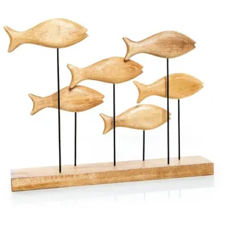 Dekofigur Fischschwarm Skulptur - 48 cm aus Holz braun