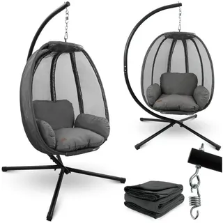 deluxe4home Hängesessel mit Gestell MODERN 3-tlg schwarz /anthrazit