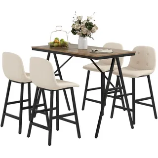 Homcom Bartisch mit Barhocker Set, 5-teilige Essgruppe, Küchentisch, Bistrotisch mit 4 Stühlen, Bartisch Set für Küche, Wohnzimmer, Stahl, Beige, Kunststoff, 60x91x120 cm, Esszimmer, Barmöbel, Barschränke - Theken