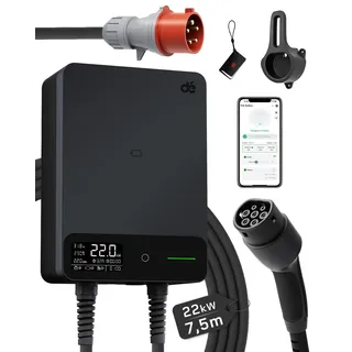 dé Wallbox 22 kW mit App und Stromzähler Typ 2 (22 kW, 32 A) 7,5 m