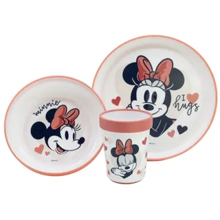 Stor Minnie Mouse 3-teiliges Bicolor Premium Kindergeschirr-Set Teller, Schüssel und Becher, BPA-frei, rutschfest, Kinder, Baby