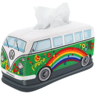 BRISA VW Collection - Volkswagen Neopren Kosmetik-Servietten-Spender-Papier-Taschentuch-Tissue-Box fürs Bad im T1 Bulli Bus Design (Peace/Grün)