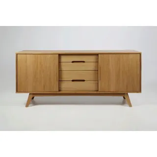 VCM ebuy24 Anrichte Martha 180 x 44 cm) | Sideboard, mit 2 Türen und 4 Schubladen in Eiche Dekor, gelaugt.