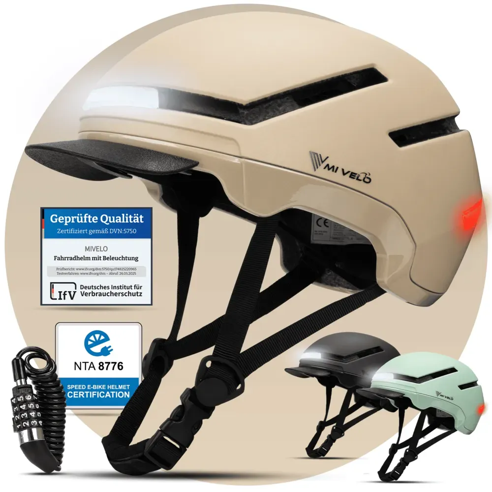 Fahrradhelm mit Front- und Rücklicht NOVA - Beige - L - Bestseller,Neu,oft gekauft