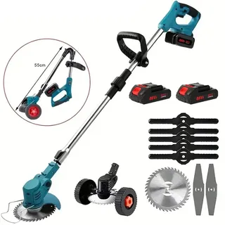 Akku-Rasentrimmer, Akku-Unkrautvernichter, mit 2 Batterie, Rasenkantenschneider Leicht Freischneider Rasentrimmer für Garten Hof,Mit Rädern schie...