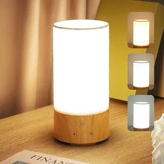 Lichttherapielampe 10.000 Lux mit 3 Farbtemperaturen 5 Helligkeiten Vollspektrum-Lichtholzsockel, runder Flachsstoffschirm Tageslichtlampe