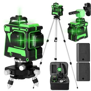 Kreuzlinienlaser KKmoon profi 3D Laser Level 12 Lines Grünes 360o Rotationslaser (Arbeitsbereich: 30 m) mit 1,2 m 3 Höhen verstellbarem stativ I...