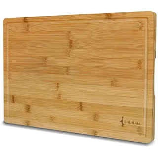 Großes Massives Bambus Schneidebrett Shunan I Holz-Brett Küche 45x30cm I Premium Qualität I Küchenbrett I Saftrille I Antibakterielles Schneidbrett I Hackbrett